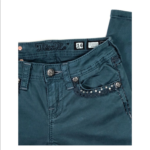 SOLD Miss Me Girls Dark Teal Skinny Jeans Size 14 - Picture 6 of 8